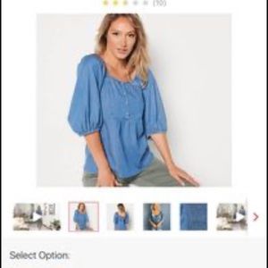 Candace Cameron Bure Tencel Romantic Balloon Sleeve Top L